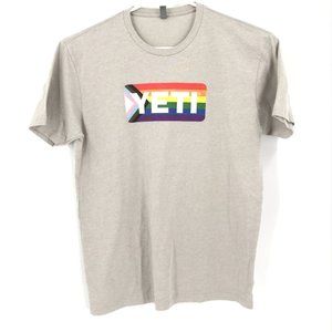Yeti Mens Shirt XL Gray Short Sleeve Crew Neck Pullover Rainbow Pride Logo Tee
